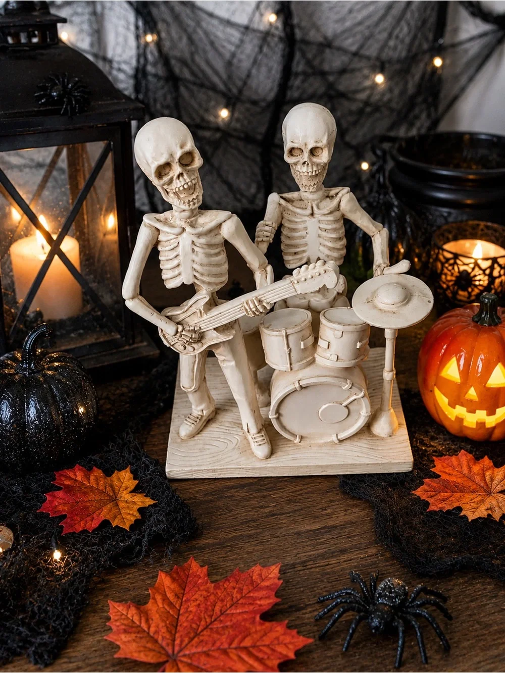 Halloween Skeleton Band Figurine - White Bone Decor